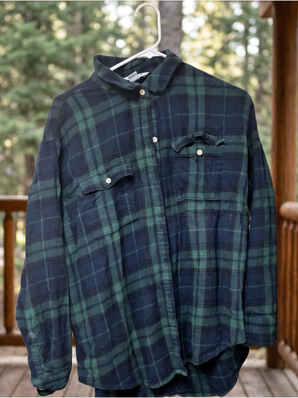 Old Navy Green & Navy Plaid Flannel Shirt Jacket
